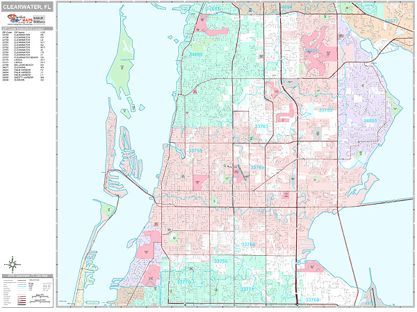 Clearwater Florida Wall Map (Premium Style) by MarketMAPS
