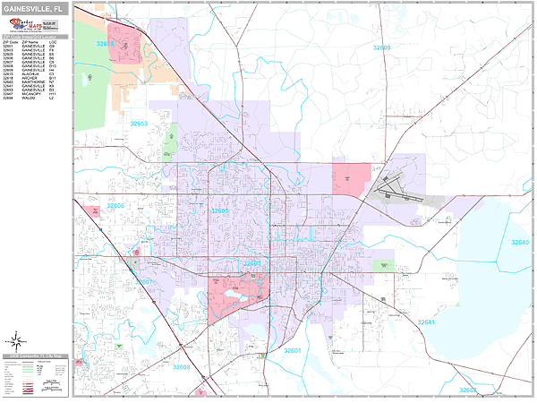 Gainesville Florida Zip Code Wall Map (Premium Style) by MarketMAPS