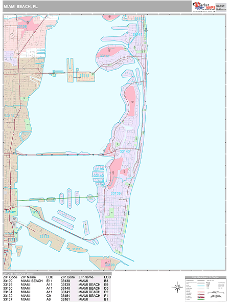miami beach florida wall map (premium style)marketmaps