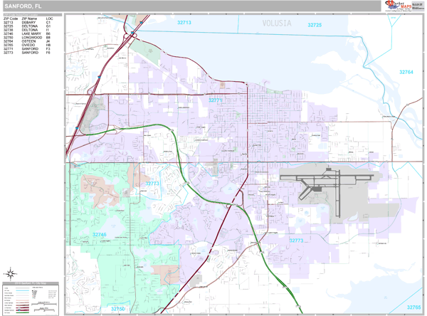  Sanford  Florida  Wall Map  Premium Style by MarketMAPS