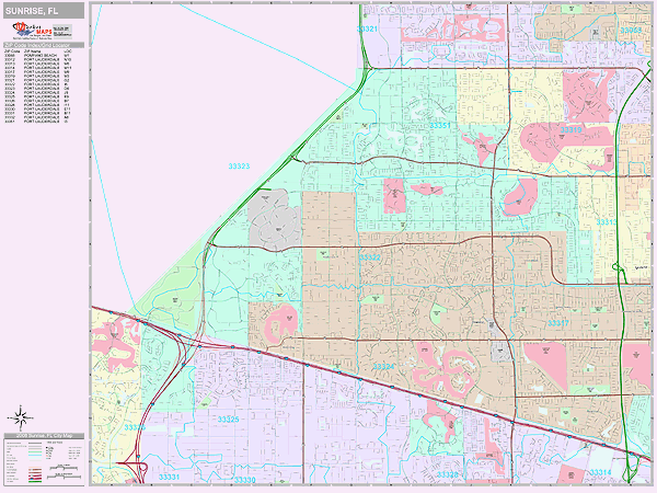 Sunrise Florida Wall Map Premium - FLsunrise