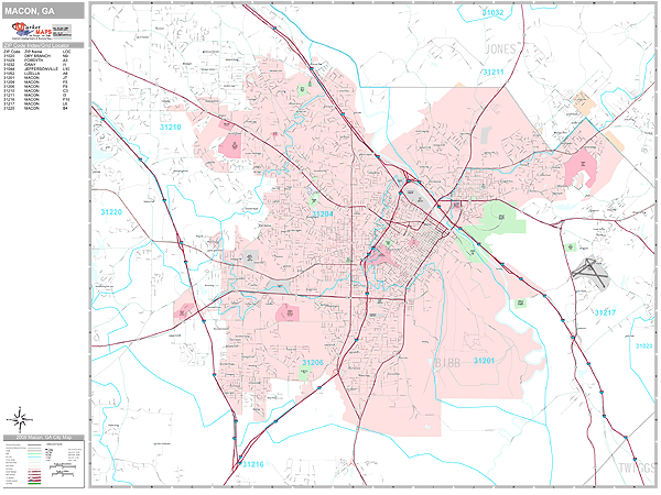 Macon Georgia Zip Code Wall Map (Premium Style) by MarketMAPS