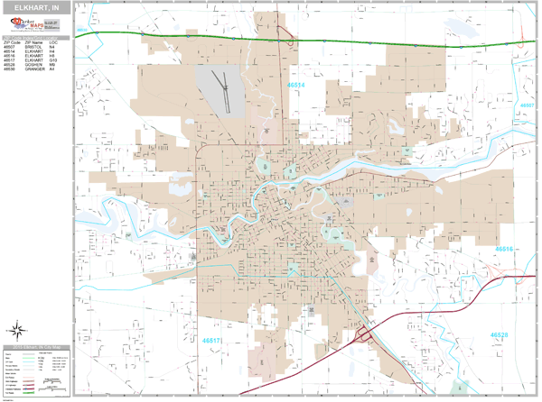 Elkhart Indiana Zip Code Map Elkhart Indiana Wall Map (Premium Style) By Marketmaps - Mapsales