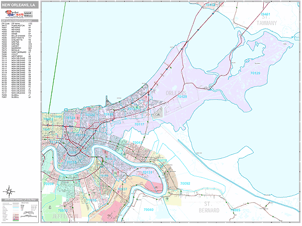 St Tammany County La Zip Code Wall Map Basic Style By Marketmaps 8ca