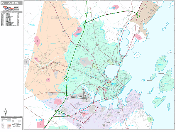 Portland Maine Zip Code Wall Map Premium Style By Marketmaps