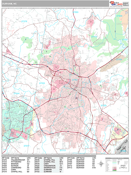 Durham North Carolina Wall Map (Premium Style) by MarketMAPS