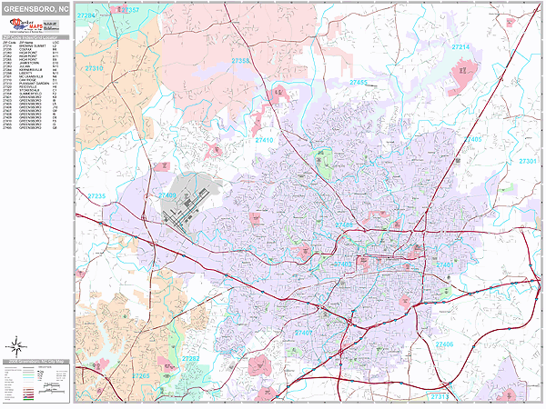 Greensboro North Carolina Zip Code Wall Map (Premium Style) by MarketMAPS