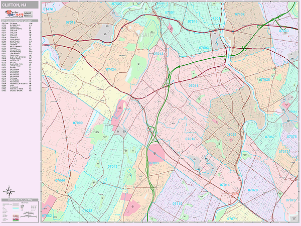 Clifton New Jersey Wall Map (Premium Style) by MarketMAPS