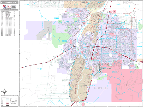 Albuquerque New Mexico Zip Code Wall Map (Premium Style) by MarketMAPS