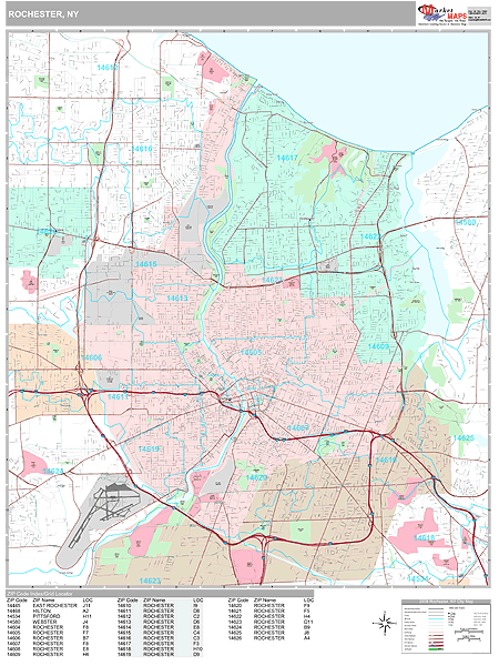 Rochester New York Zip Code Wall Map Premium Style By Marketmaps