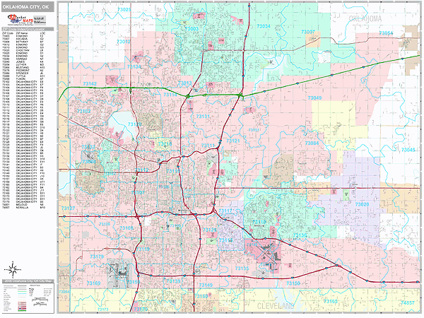 Oklahoma City Oklahoma Zip Code Wall Map (Premium Style) by MarketMAPS