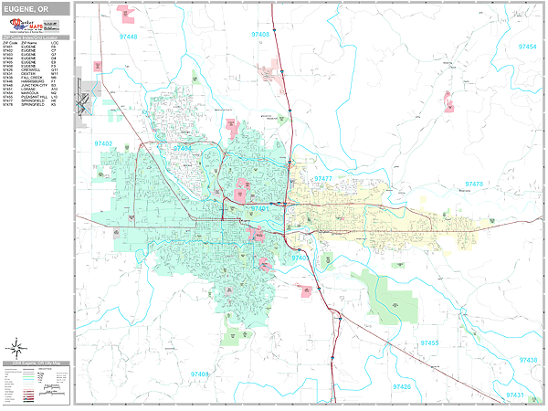 Eugene Oregon Zip Code Wall Map (Premium Style) by MarketMAPS