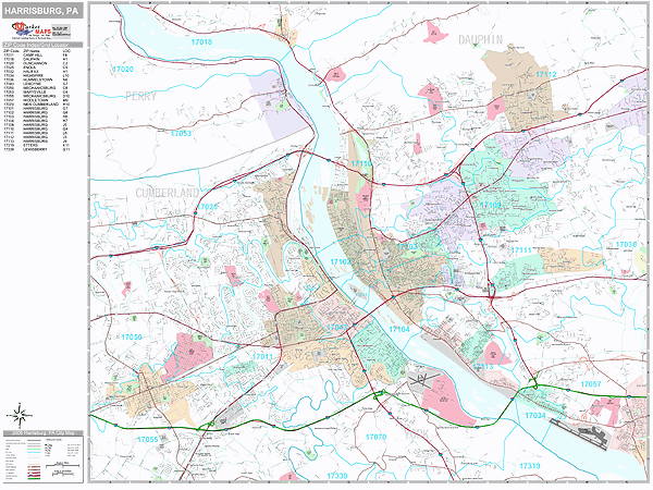 Harrisburg Pennsylvania Wall Map (Premium Style) by MarketMAPS