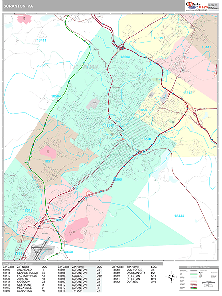 Scranton Pennsylvania Wall Map Premium Style By MarketMAPS