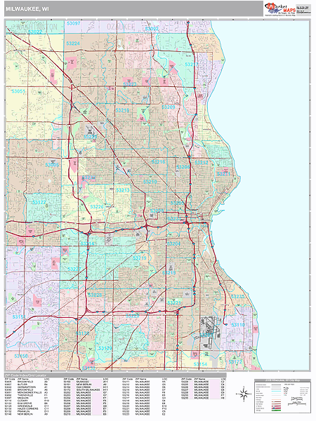Milwaukee Wisconsin Zip Code Wall Map (Premium Style) by MarketMAPS