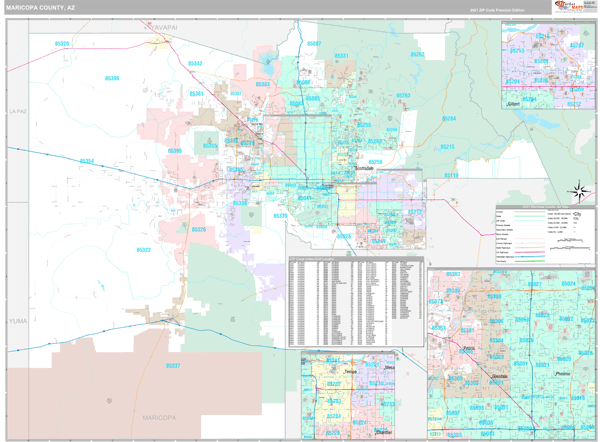 Maricopa County Az Wall Map Satellite Zip Style By Marketmaps Images