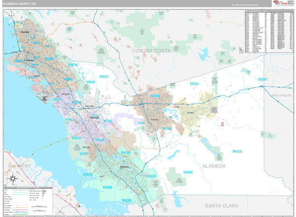 Alameda County, CA Wall Map Premium Style by MarketMAPS