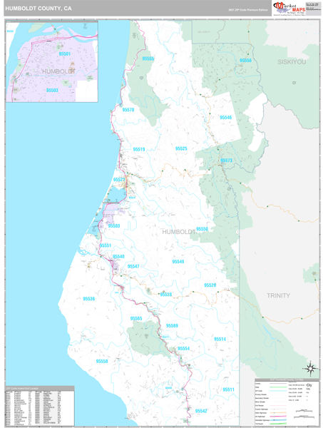 Humboldt County, CA Wall Map Premium Style by MarketMAPS