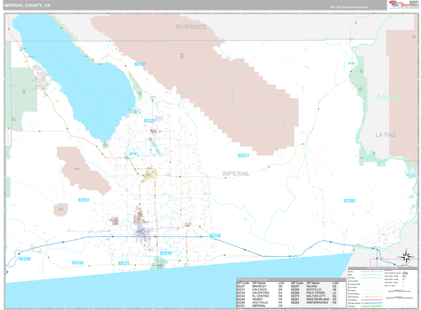 Imperial County CA Zip Code Wall Map Premium Style By MarketMAPS