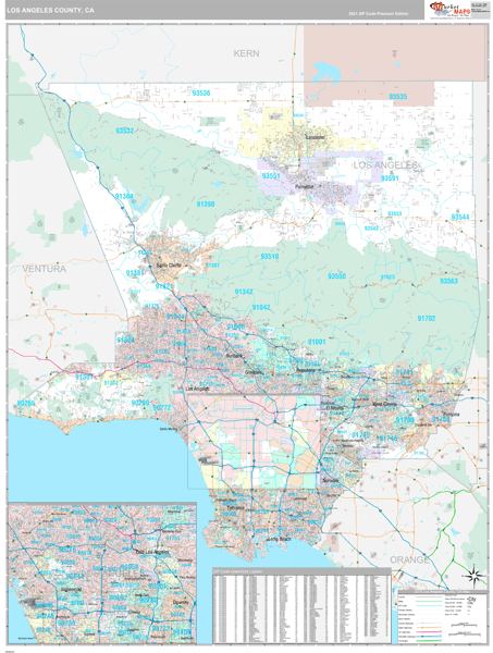 Los Angeles County CA Wall Map Premium Style By MarketMAPS 06037