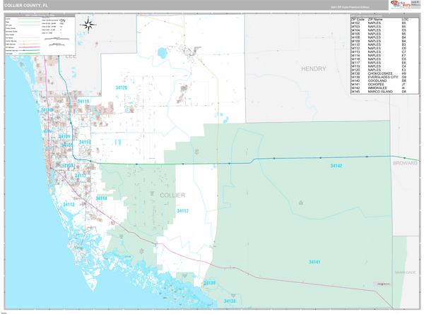 Map Of Collier County Florida Collier County, Fl Wall Map Premium Style By Marketmaps - Mapsales