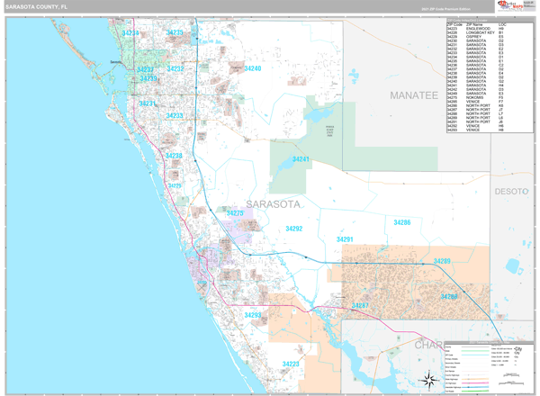 Map Of Sarasota County Fl Sarasota County, Fl Wall Map Premium Style By Marketmaps - Mapsales