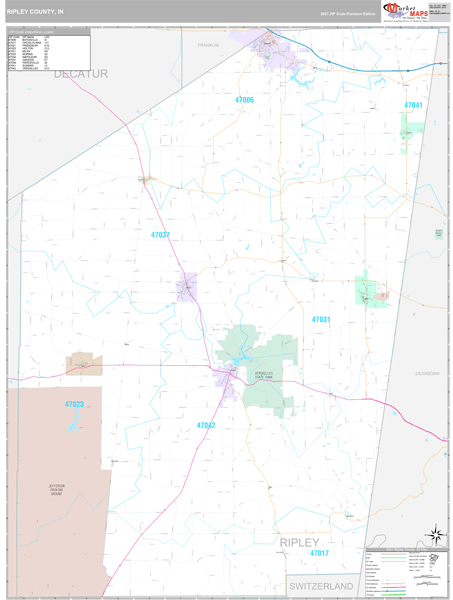 Ripley County, IN Wall Map Premium Style by MarketMAPS
