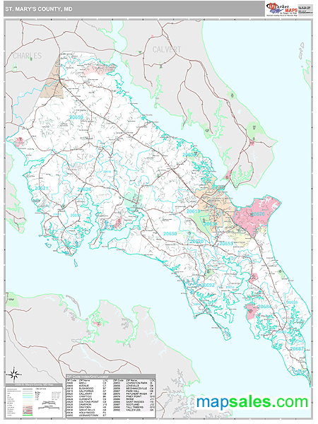 St. Mary's County, MD Wall Map Premium Style by MarketMAPS
