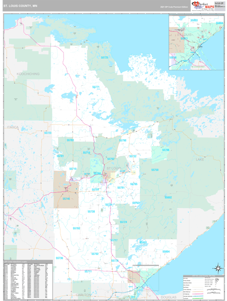 St. Louis County, MN Zip Code Wall Map Premium Style by MarketMAPS