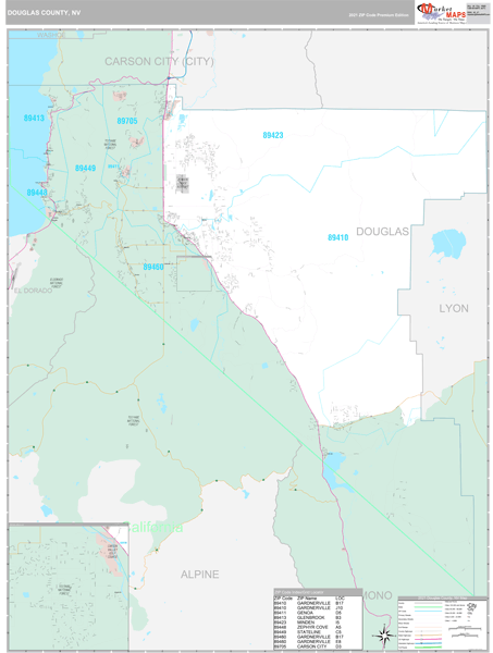Douglas County, NV Wall Map Premium Style by MarketMAPS