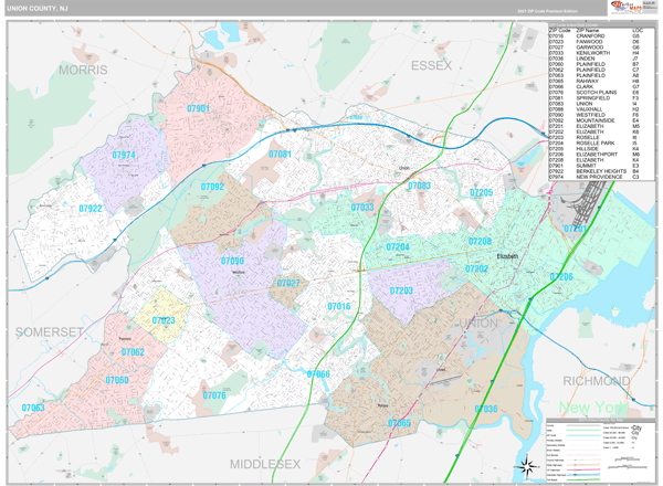 Map Of Union County Nj Union County, Nj Wall Map Premium Style By Marketmaps - Mapsales