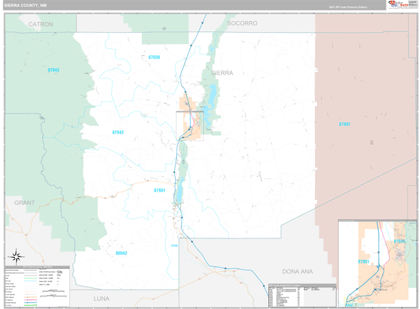 Sierra County, NM Zip Code Wall Map Premium Style by MarketMAPS