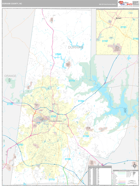 Durham County, NC Wall Map Premium Style by MarketMAPS