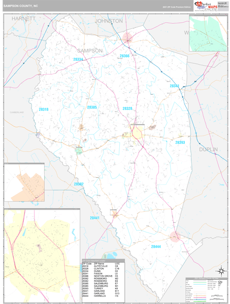 Sampson County, NC Wall Map Premium Style by MarketMAPS
