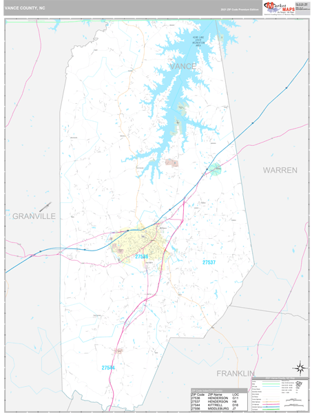Vance County, NC Zip Code Wall Map Premium Style by MarketMAPS