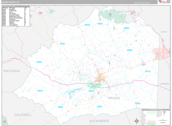 Map Of Wilkes County Nc Wilkes County, Nc Wall Map Premium Style By Marketmaps - Mapsales