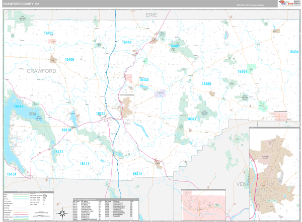 Crawford County, PA Wall Map Premium Style by MarketMAPS