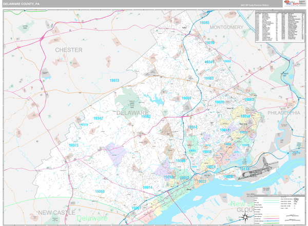 Delaware County, PA Wall Map Premium Style by MarketMAPS