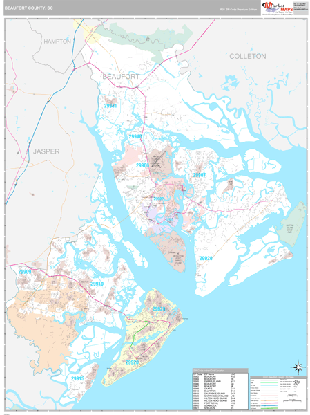 Map Of Beaufort County Sc Beaufort County, Sc Wall Map Premium Style By Marketmaps - Mapsales