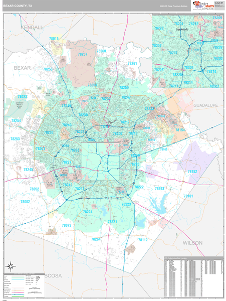 Bexar County, TX Wall Map Premium Style by MarketMAPS