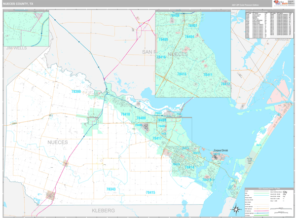 Nueces County, TX Wall Map Premium Style by MarketMAPS