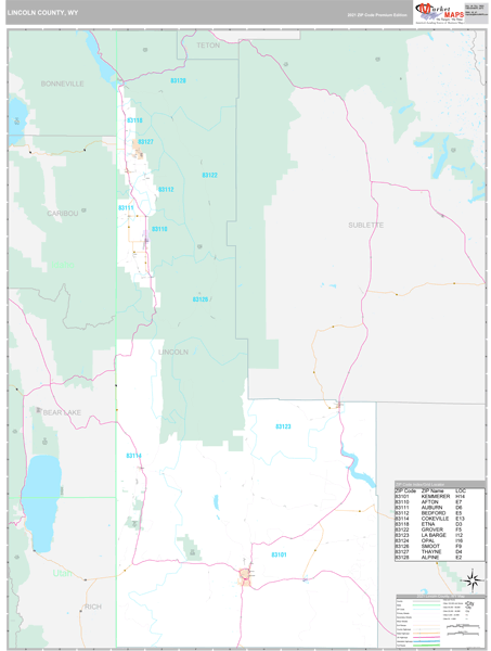 Lincoln County, WY Wall Map Premium Style by MarketMAPS