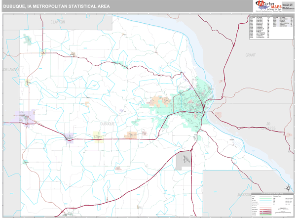 Dubuque, IA Metro Area Zip Code Wall Map Premium Style by MarketMAPS