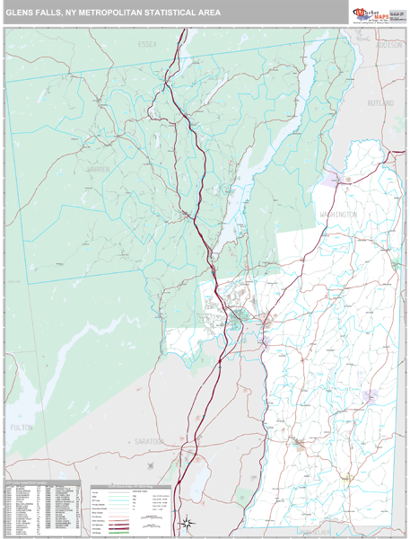 Glens Falls, NY Metro Area Wall Map Premium Style by MarketMAPS