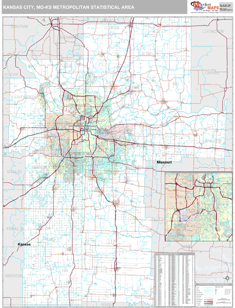 Kansas City Missouri Zip Codes 36 x 48 Paper Wall Map