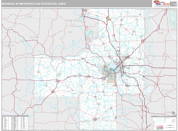 Madison, WI Metro Area Zip Code Wall Map Premium Style by MarketMAPS