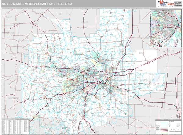 St. Louis, MO Metro Area Zip Code Wall Map Premium Style by MarketMAPS