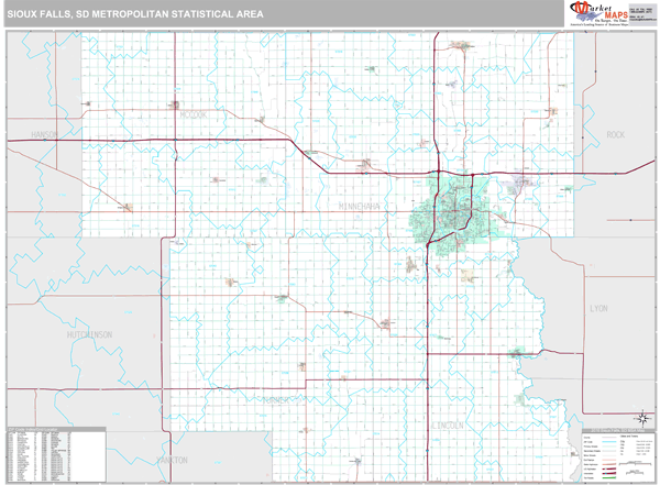 Sioux Falls, SD Metro Area Zip Code Wall Map Premium Style by MarketMAPS