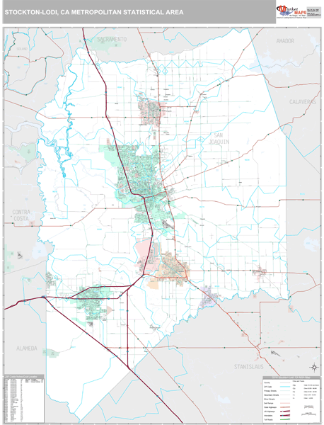 Stockton-Lodi, CA Metro Area Zip Code Wall Map Premium Style by MarketMAPS