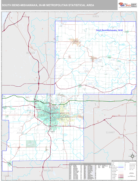 South Bend-Mishawaka, IN Metro Area Wall Map Premium Style by MarketMAPS
